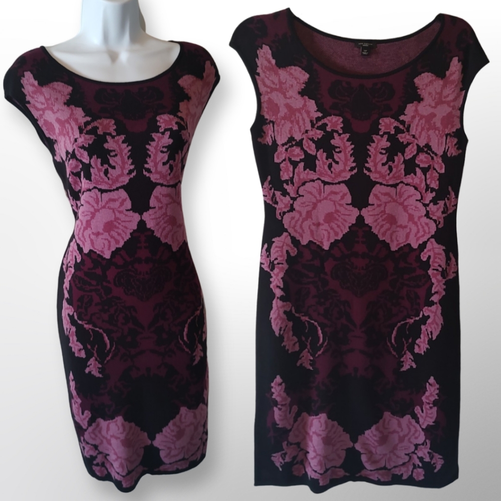 Ann Taylor Floral Sleeveless Sweater Dress, Size PS Small, Black Purple Pink